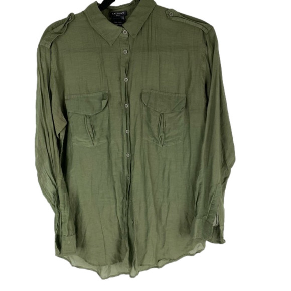Aritzia -Talula  green sheer silk button down - Picture 1 of 10